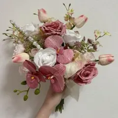 アーティフィシャルフラワー　ウェディングブーケ ピンク　バラ 胡蝶蘭