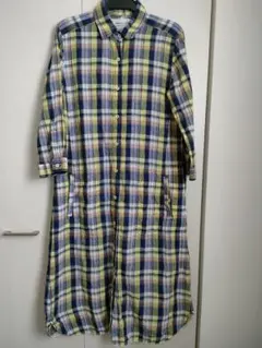 SPICK AND SPAN フレンチリネン チェックシャツワンピース