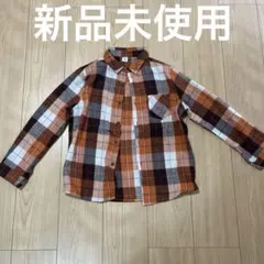 男女兼用　オレンジ系チェック柄長袖シャツ