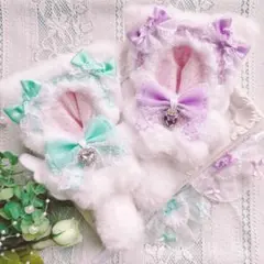 らい様専用 自立(442-443) ぬい服 10cm 着ぐるみ ねこ スタイ付き