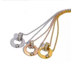 サージカルステンレス ✨czダイヤ 人気✨ダブルリング ネックレス