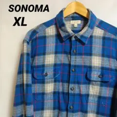 SONOMA XL 青とグレーのバッファローチェック古着ブロックネルシャツUSA