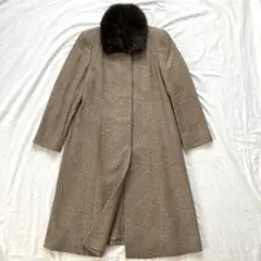 美品✨オンワード カシミヤ100%ツイード　ロングコート　Mサイズ　リアルファー
