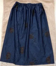 着物リメイク　大島紬ロングスカート（正絹 ギャザー 藍色）016