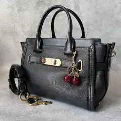 コーチ　2way レザー　ショルダーバッグ　ネイビー