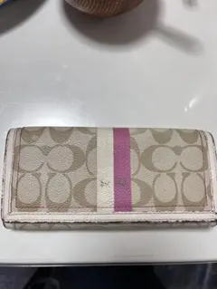 Coach 長財布 ベージュ ピンク ロゴ