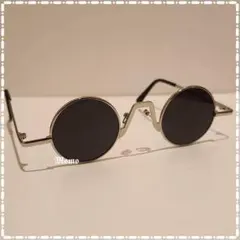 ◀︎サングラス 丸メガネ 眼鏡 レトロ ラウンド UV ブラック ミリタリー風