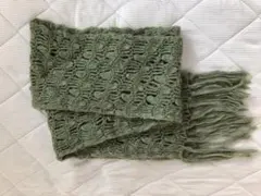 フリンジ付き ふわふわ ロングマフラー オリーブグリーン 緑色