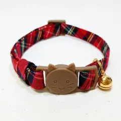赤チェック茶バックル 軽量猫首輪