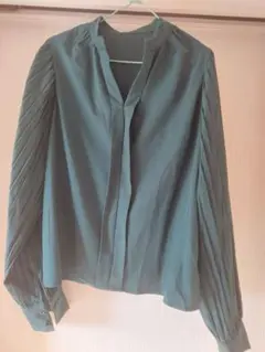 SHEIN 長袖 トップス プリーツスリーブ ダークグリーン M