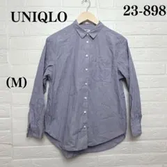 ユニクロ　シャツ ブラウス　M ブルー　ホワイト 長袖 　ストライプ　美品 大人