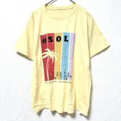 半袖Ｔシャツ クルーネック 半袖 プリント Ｍ 黄 綿 リゾート