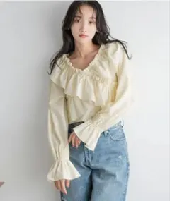フリルクロスギャザーブラウス　アイボリー