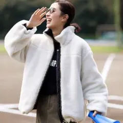 【TAIONxUNFILO】　リバーシブルボアダウン　アイボリー　S