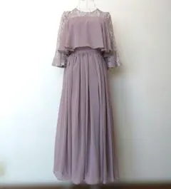 薄紫色 花柄レース&シフォン素材 フレアスリーブ マキシワンピース パーティー
