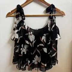 SNIDEL 花柄シフォンブラウス フリル リボン 黒のサムネイル
