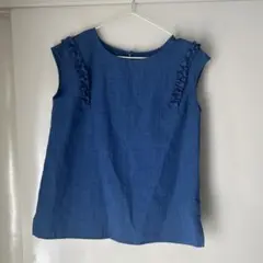 フリル付きノースリーブシャツ M ブルー
