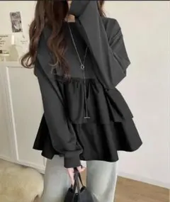 classicalelf 異素材切替ペプラムスウェット ブラック XL