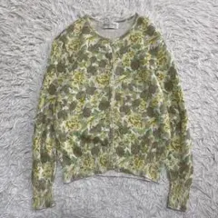 vintage　フラワープリントカーディガン　花柄　黄色　イエロー　レトロ古着