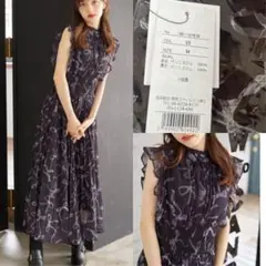 トッコ　リボン＆フリル付きウエストシャーリングリボンプリントプリーツワンピース