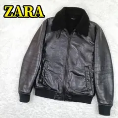ZARA フェイクムートンレザーボンバージャケット ボア L相当 黒