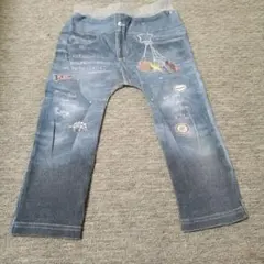 SLAPSLIP ワクワクいろんなモチーフデニム風プリントミラノリブパンツ