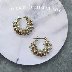 ビーズフープピアス シルバー