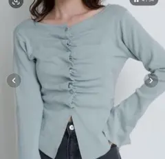 Kastaneフロントギャザーニットカーディガン　ブルー