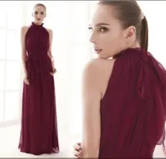 シフォン　ロングワンピースドレス　ワインレッド　前撮り御披露目★　ノースリーブ