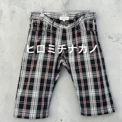 Hiromichi Nakano黒と白 赤のチェック柄ハーフパンツ L 即日発送のサムネイル