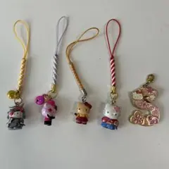 ご当地キティ キティ 根付ストラップ マスコット　平成レトロ　夕やけ　5点