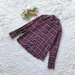 【レイジブルー】 (M) ネルシャツ 長袖 バンドカラーシャツ チェック メンズ