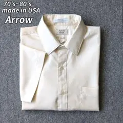 USA製 70s 80s ビンテージ Arrow シャツ 象牙色 半袖 L 無地