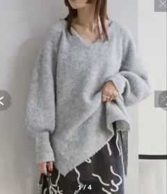 Kastane メランジVあきニット　グレー