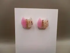 猫型ピアス　イヤリング　バイカラー　ピンク