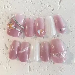 ピンクネイルチップpinkキラキラネイルワンホンネイルくすみピンクうるうる