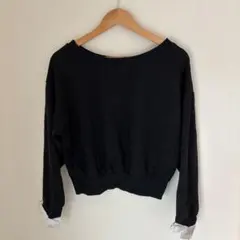 トレーナー 【Ｆ】ブラック スウェット リブ袖 ショート丈