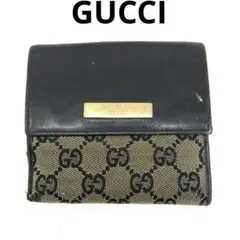 Gucci 二つ折り財布 GGパターン 黒/ベージュ