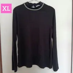 未使用品☆パールハイネック長袖Tシャツ　XL ブラック