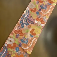 ✳️お値下げ✳️和風テーブルランナー　　１０２花柄刺繍オレンジ