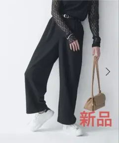 GLOBAL WORK イージーケアストレッチワイドパンツ　黒／Ｌ