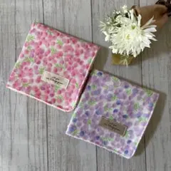 【2枚セット♪】ガーゼハンカチ　ハンドメイド　ミモザ　ピンク・パープル