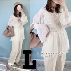 チュール ギャザー シアー トップス 白 ホワイト フリルスリーブ トップス L