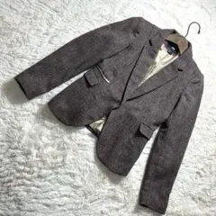 【H&M】ヘリンボーン テーラードジャケット ウール混 S相当 ブラウン系