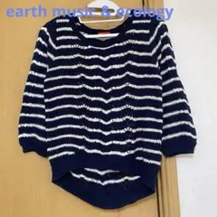earth music & ecology ボーダー　透け感カットソー　七分袖