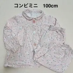 コンビミニ　パジャマ　ピンク　花柄　100 長袖　前開き　お腹　ボタンのサムネイル