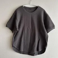 ユニクロUNIQLO 半袖　ワッフルTシャツ　グレー　Lサイズ　レディース