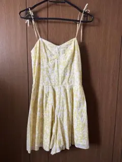 イエロー フラワープリント キャミ　サロペット