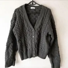 ローリーズファーム ケーブル編み ニット カーディガン ボレロ グレー L 長袖