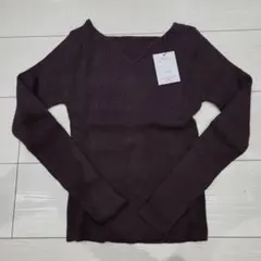 GRLグレイル　ハートネックリブニットトップス［gn381］ブラウン